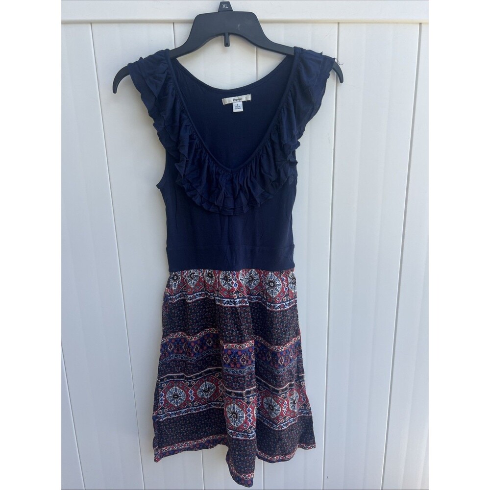 Papaya Womens Sleeveless Dress Fit & Flare V-Neck Ruffles Sz Small